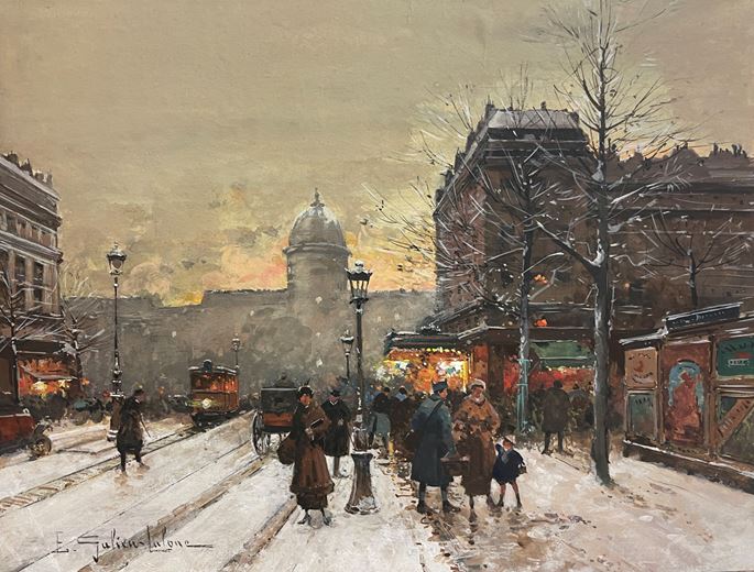 Eugène Galien Laloue - Paris, Les Grands Boulevards sous la Neige de Nuit | MasterArt